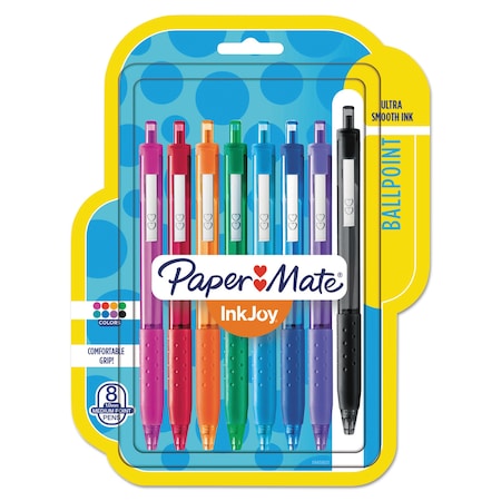 Paper Mate Retractable Ballpoint Pen, 1mm, Asst, PK8 1945921